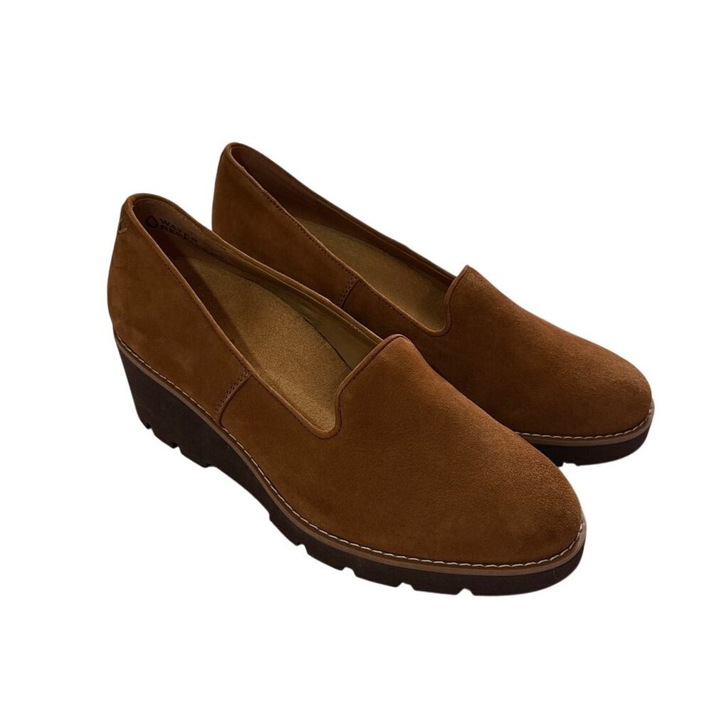 Vionic Womens 9.5 Willa Wedge Shoes Toffee Color Slip On Loafer Chunky Lug Sole